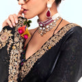 Black Georgette Saree with Gold Lace Border Designer Printed Blouse