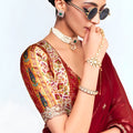 Wine Red Georgette Saree Heavy Embroidered Lace Border Designer Blouse