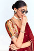 Wine Red Georgette Saree Heavy Embroidered Lace Border Designer Blouse