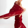 Wine Red Georgette Saree Heavy Embroidered Lace Border Designer Blouse