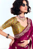 Wine Purple Georgette Saree Heavy Embroidered Border Designer Blouse