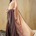 Brown Beige Silk Saree Designer Blouse Party Wear Saree