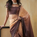 Brown Beige Silk Saree Designer Blouse Party Wear Saree