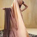 Brown Beige Silk Saree Designer Blouse Party Wear Saree