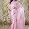 Elegant Light Pink Satin Silk Saree Party Wear