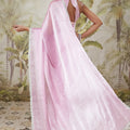 Elegant Light Pink Satin Silk Saree Party Wear