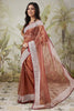 Rust Brown Satin Silk Saree White Border Stone Work Party Wear Saree