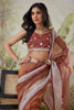 Rust Brown Satin Silk Saree White Border Stone Work Party Wear Saree
