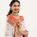 White Printed Traditional Saree with Ethnic Border Orange Blouse