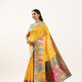 Yellow Banarasi Silk Saree with Contrast Green Blouse Festive Wear