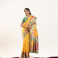 Yellow Banarasi Silk Saree with Contrast Green Blouse Festive Wear