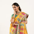 Yellow Banarasi Silk Saree with Contrast Green Blouse Festive Wear
