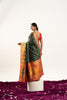 Designer Bottle Green Patola Silk Saree with Rich Red Contrast Blouse