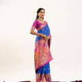Royal Blue Patola Printed Silk Saree with Rich Pallu Contrast Pink Blouse