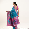 Teal Blue Banarasi Silk Saree Pink Border Festive Wear Saree