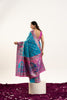 Teal Blue Banarasi Silk Saree Pink Border Festive Wear Saree