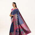 Navy Blue Banarasi Silk Saree Pink Zari Festive Rich Pallu