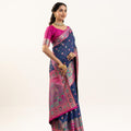 Navy Blue Banarasi Silk Saree Pink Zari Festive Rich Pallu