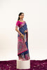 Navy Blue Banarasi Silk Saree Pink Zari Festive Rich Pallu