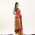 Traditional Red Patola Silk Saree Gold Zari Festive Wear Saree