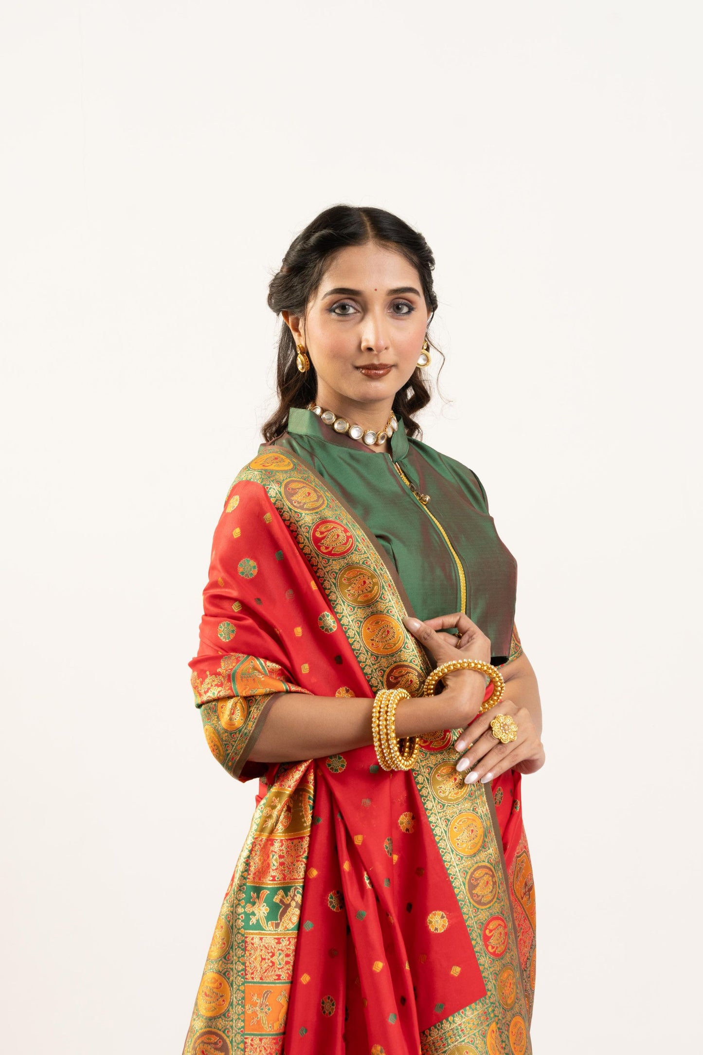 Traditional Red Patola Silk Saree Gold Zari Festive Wear Saree