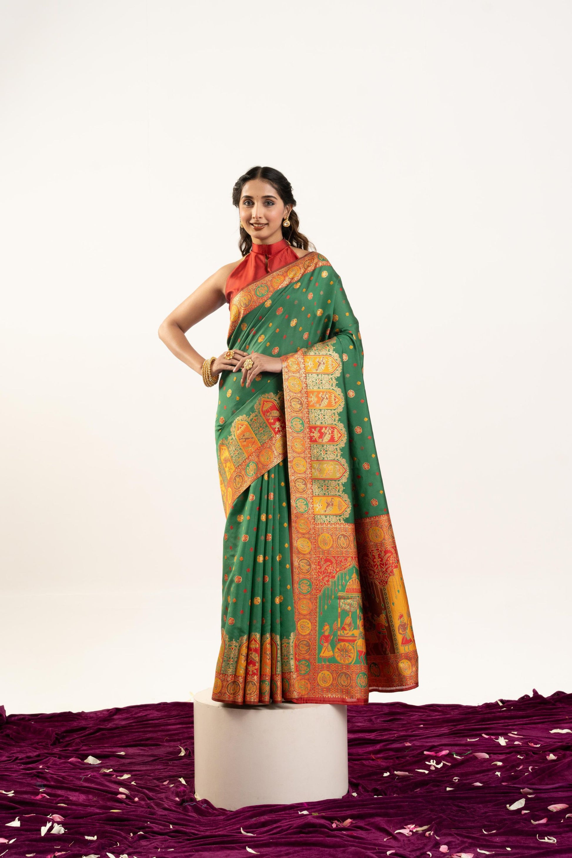 Green Patola Print Silk Saree with Rich Contrast Border Traditional Pallu 