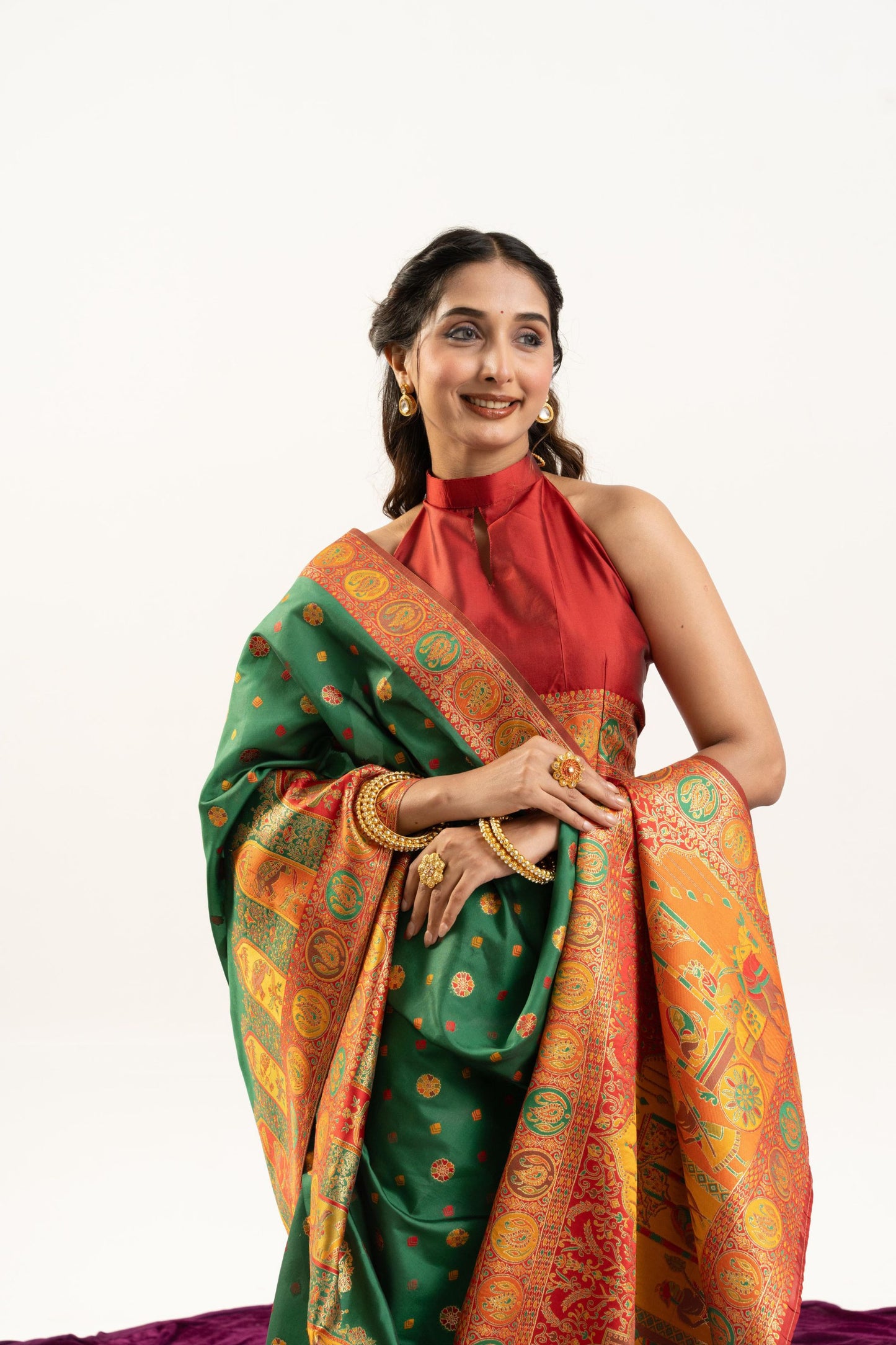 Green Patola Print Silk Saree with Rich Contrast Border Traditional Pallu