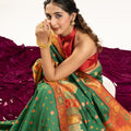 Green Patola Print Silk Saree with Rich Contrast Border Traditional Pallu
