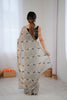 Elegant Grey Fendy Satin Embroidered Saree Black Blouse Piece for Party Wear