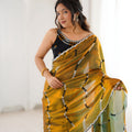 Premium Gold Fendy Satin Embroidered Saree Blouse Piece Party Wear