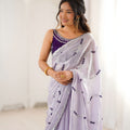 Stylish Lavender Fendy Satin Embroidered Saree Blouse Piece for Party Wear