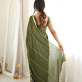 Graceful Olive Green Star Georgette Saree Thread Beads Embroidery Work for Women