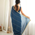 Stylish Navy Blue Star Georgette Saree Thread Beads Embroidery Work for Women