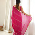 Beautiful Rani Pink Star Georgette Saree Thread Beads Embroidery Work for Women