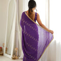 Stylish Purple Star Georgette Saree Thread Beads Embroidery Work for Women