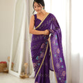 Stylish Purple Star Georgette Saree Thread Beads Embroidery Work for Women