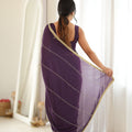 Stunning Dark Purple Star Georgette Saree Thread Beads Embroidery Work for Women