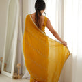 Refreshing Mustard Yellow Star Georgette Saree Thread Beads Embroidery Work for Women
