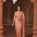 Lovely Peach Banarasi Silk Woven Designer Hand Work Saree for Women