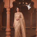 Premium Beige Banarasi Silk Woven Designer Hand Work Saree for Women