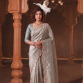 Stylish Silver Grey Silk Blend Woven Jari Designer Saree for Women