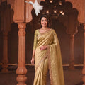 Elegant Golden Yellow Banarasi Silk Woven Designer Hand Work Saree for Women