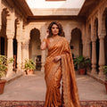 Stylish Rust Orange Banarasi Silk Woven Designer Hand Work Saree for Women