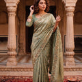 Stunning Sea Green Silk Blend Woven Jari Designer Saree for Women