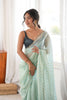 Elegant Pastel Green Fendy Satin Woven Saree with Beads Work for Women