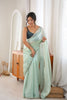 Elegant Pastel Green Fendy Satin Woven Saree with Beads Work for Women