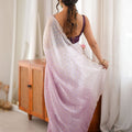 Stylish Lavender Fendy Satin Woven Designer Saree with Beads Work for Women