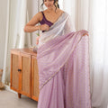 Stylish Lavender Fendy Satin Woven Designer Saree with Beads Work for Women