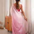 Beautiful Pink Fendy Satin Woven Designer Saree with Beads Work for Women