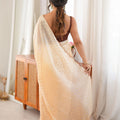 Gorgeous Peach Fendy Satin Woven Designer Saree with Beads Work for Women